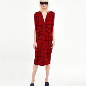 Zara CHECK DRESS WITH PLEATED SHOULDERS